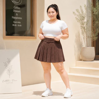 พร้อมส่ง กระโปรงลูกฟูก เอวสูง มีไซส์ S-5XL ซิปข้าง เข็มขัดผ้า จับจีบรอบตัวสีคลุมโทน แฟชั่นสไตล์ Y2K
