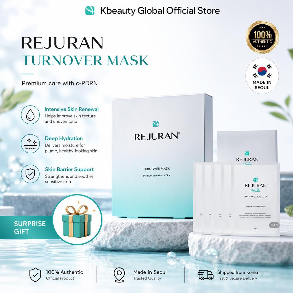 REJURAN Turnover + Moisture Treatment Mask Set - c-PDRN Repair & Deep Hydration Korean Sheet Mask