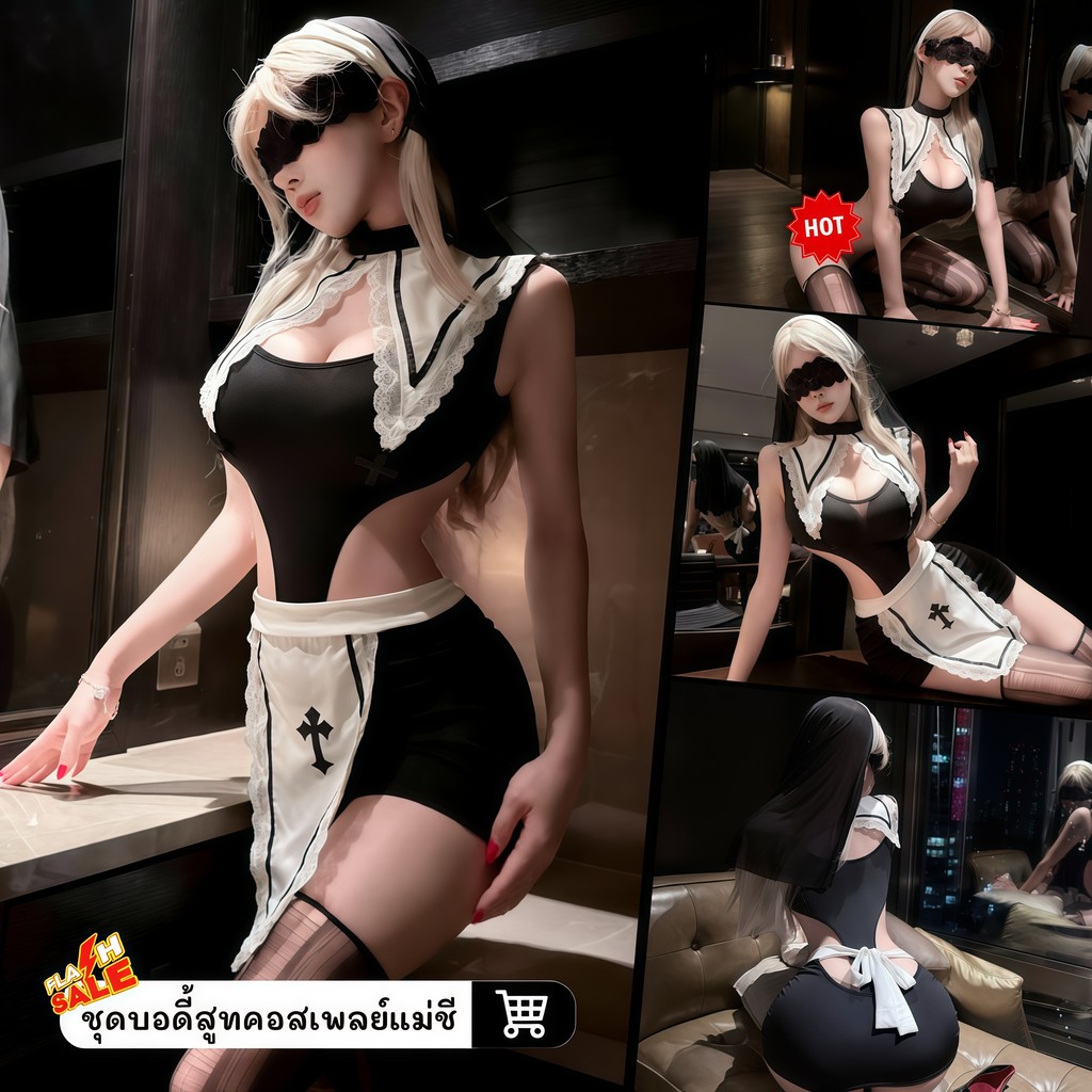 ZEXY ZONE คอสเพลย์แม่ชี ชุดแฟนซีปาร์ตี้ผู้หญิง บอดี้สูทกระชับสัดส่วน 🧀  M-5XL | 40-100กก. Z-870