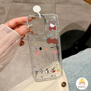 แมวKTน่ารักที่มีเคสโทรศัพท์เพชร เหมาะสำหรับ IPhone 17 16 13 16 14 ProMax 15 16 11 15 Plus Air 17 12 15 12PRO