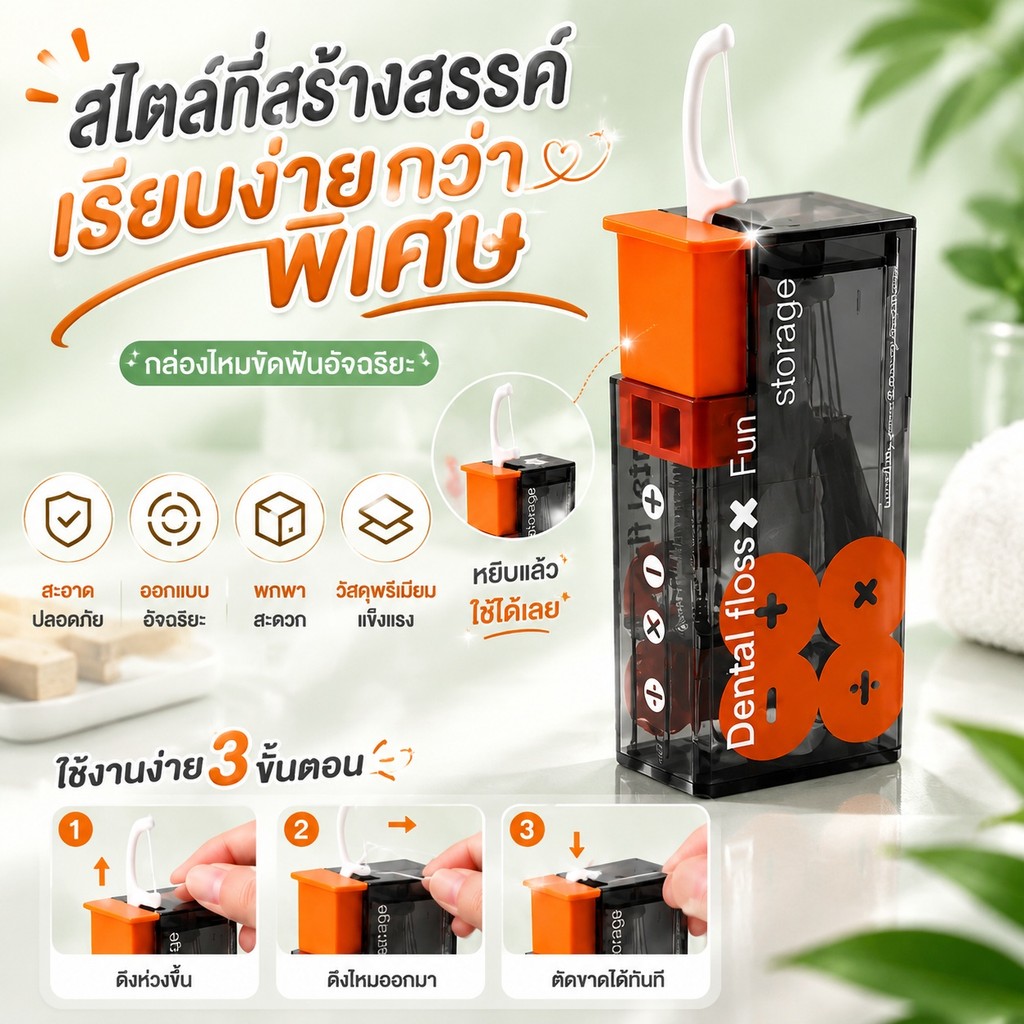กล่องเก็บไหมขัดฟันอัตโนมัติแบบพกพากล่องไหมขัดฟันแบบป๊อปอัพอัตโนมัติสีส้มใช้งานง่าย CXT049