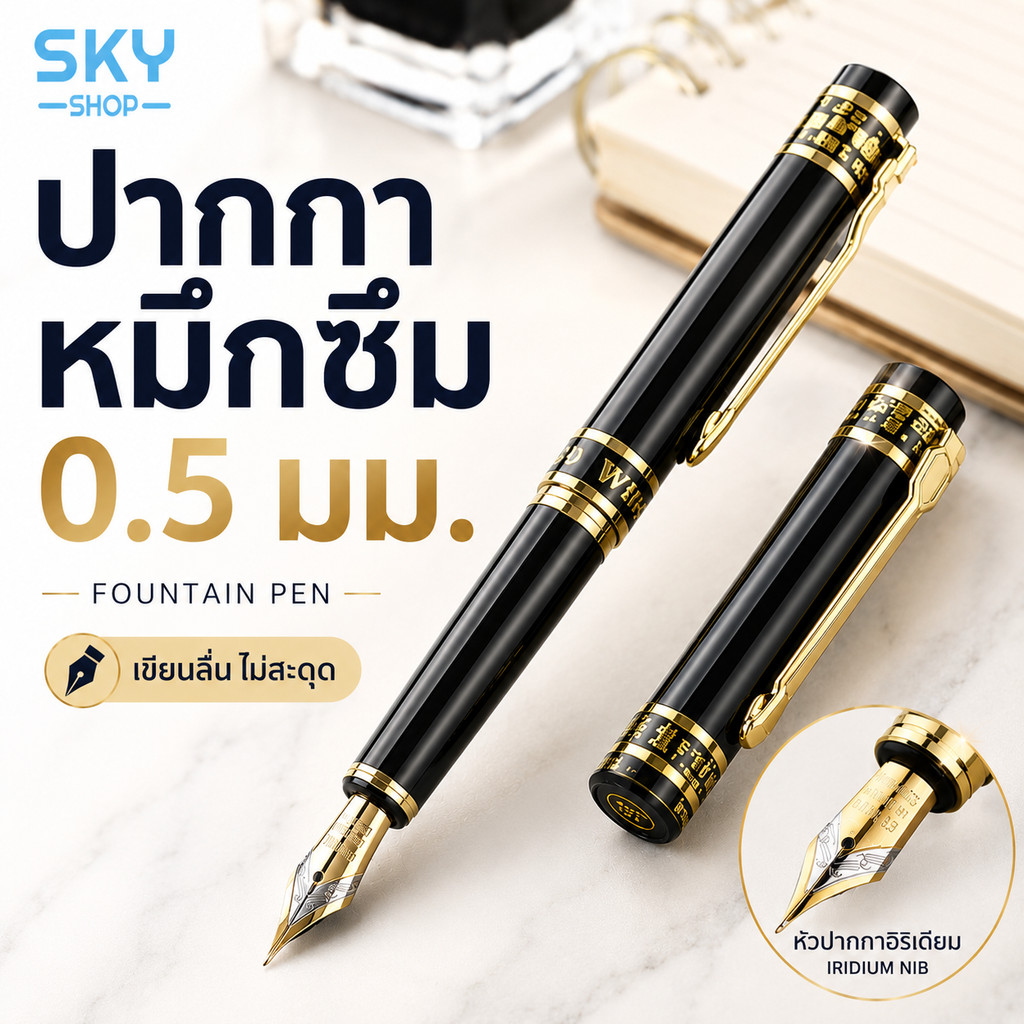 SKY  ปากกาคอแร้ง 0.5 มม. ปากกาหมึกซึม ปากกาหัวแร้ง ปลายแหลม เขียนลื่น เติมหมึกได้ Fountain Pen