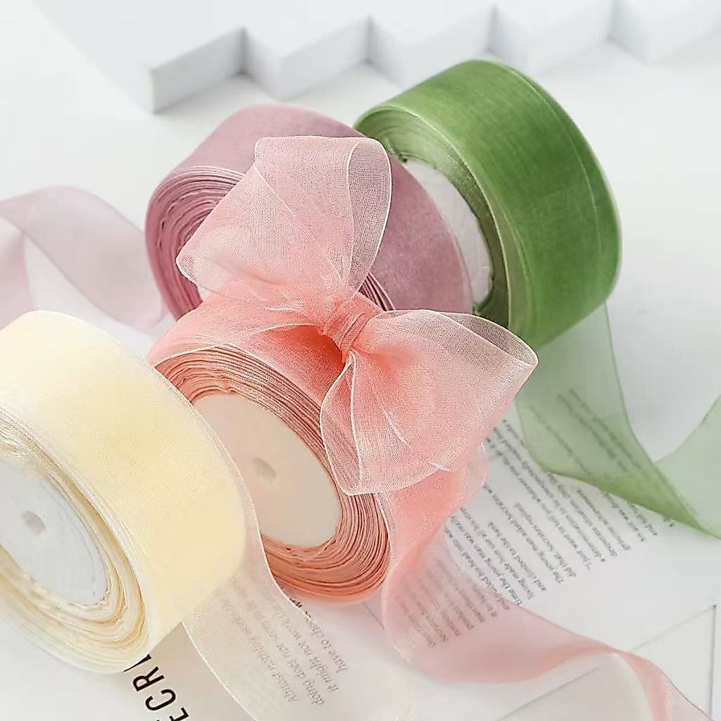 4เซนติเมตรสีทึบโปร่งใสหิมะผ้ากอซริบบิ้น45เมตรยาวถุงของขวัญตกแต่งริบบิ้น อุปกรณ์ผมโบว์ ออร์แกนซ