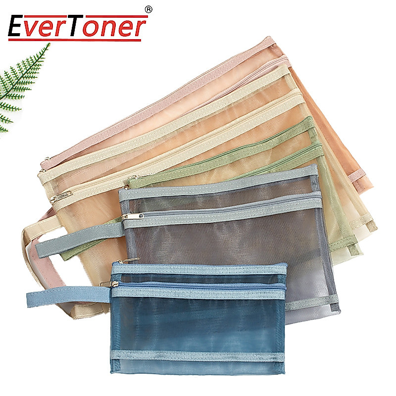 Evertoner A4 เอกสารกระเป๋าแฟ้มโปร่งใสพร้อมซิปปิดสองชั้นกระเป๋าสตางค์ไนลอนถุงเก็บแฟ้ม