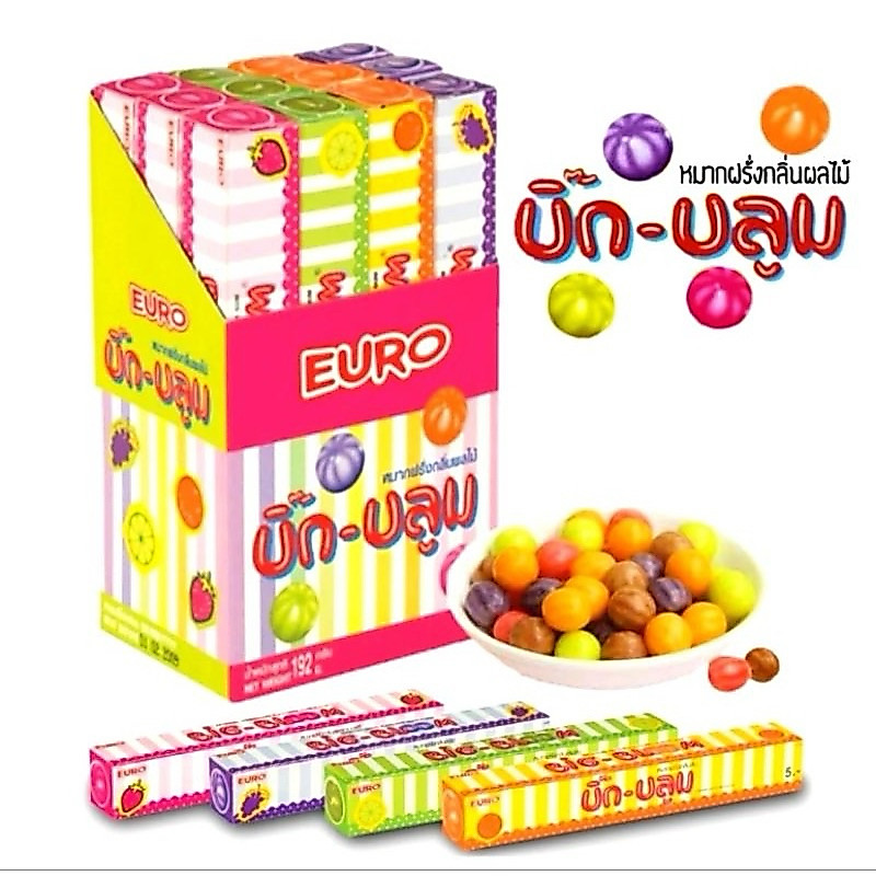 1 แถม 1 [กล่อง]🍬BigBloom 🍬บิ๊กบลูม หมากฝรั่งกลิ่นผลไม้ 14 กรัม , 1 กล่อง บรรจุ 12 ชิ้น หมากฝรั่งยุค90' ยูโร euro