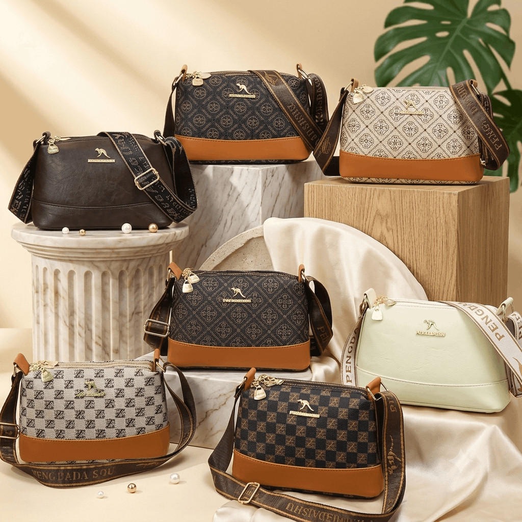 คีโด.มอลล์ 213301 JR นําเข้ากระเป๋าสะพายผู้หญิง Premium Motif กระเป๋าสะพายผ้าใบ Elegant Girls Sling 