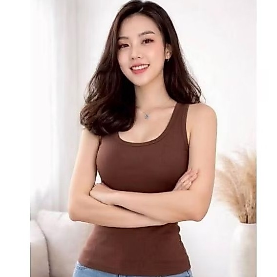 (พร้อมส่ง) เสื้อกล้ามไม่มีบรา เป็นงานผ้าร่อง