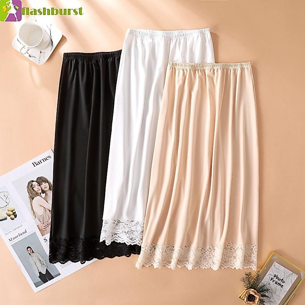 Flashburst ผู้หญิงลูกไม้ยาว Petticoat,ตาข่ายดอกไม้ป้องกันแสงสะท้อนความปลอดภัยUnder Skirt,แฟชั่นA-Lineความยาวกลางสีบริสุทธิ์ครึ่งสลิปชุดสําหรับผู้หญิงฤดูร้อน