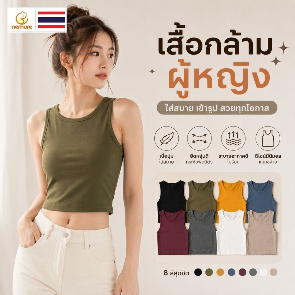 (D-024) เสื้อกล้ามครอปเกาหลี เสื้อแฟชั่นผู้หญิง สีพื้น เรียบง่าย Stylish Crop Tank