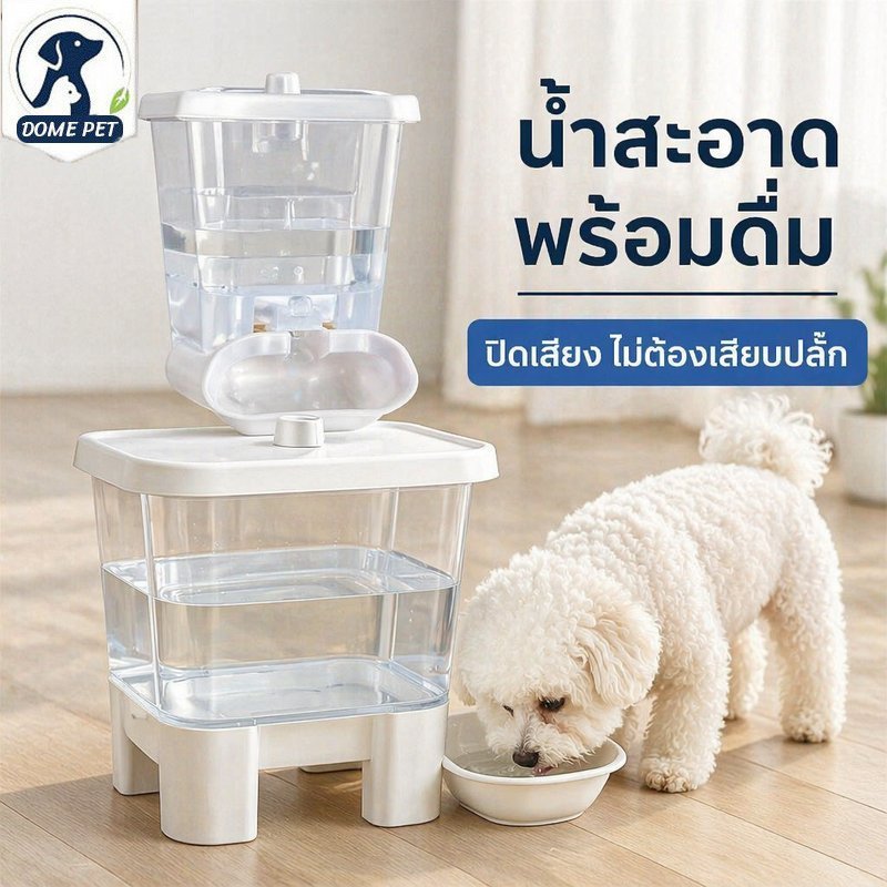 ถังดื่มสัตว์เลี้ยงอัตโนมัติ น้ำพุแมว เครื่องจ่ายน้ำแมว เครื่องจ่ายน้ำหมา ความจุ 4L ปิดเสียง