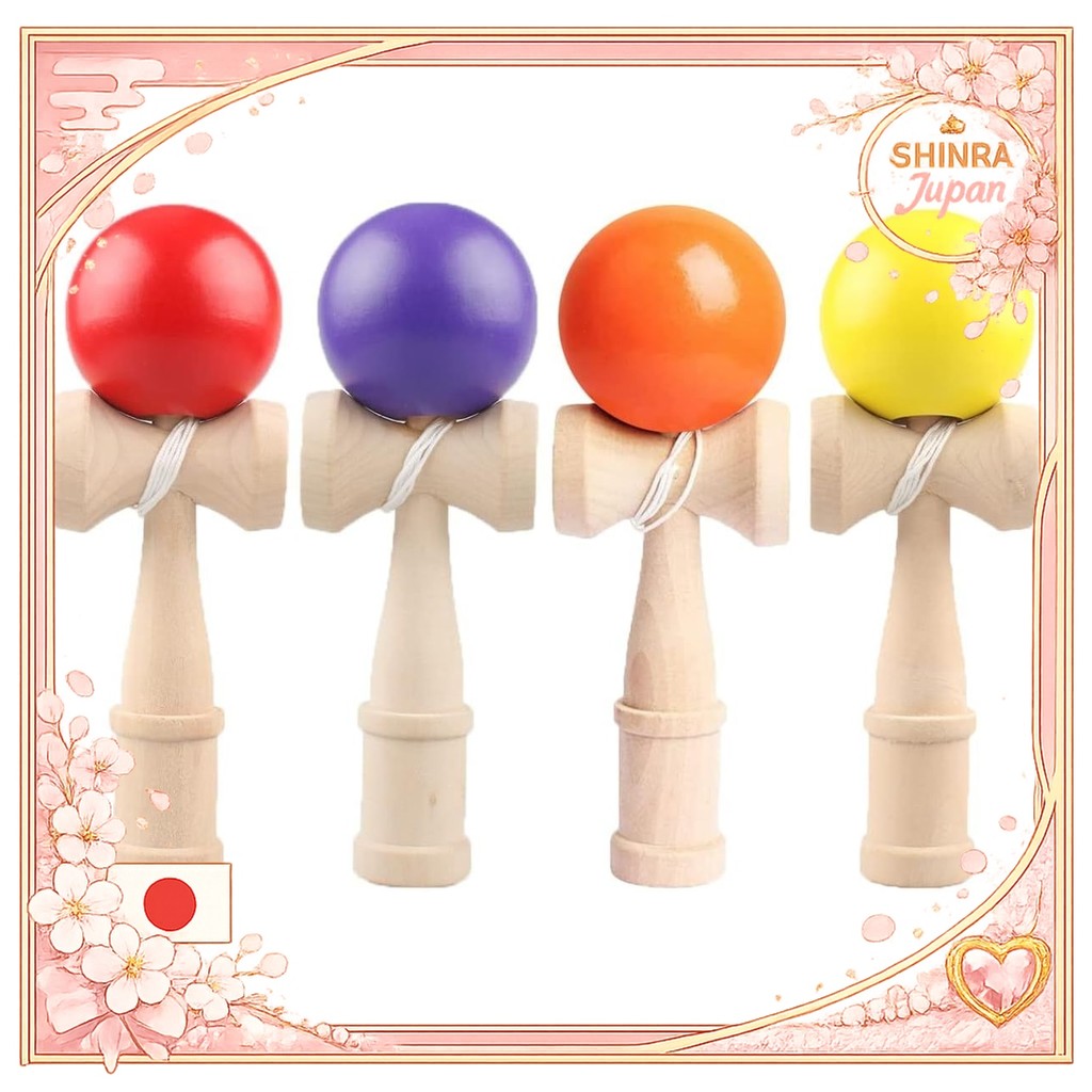 《Direct From Japan》  Kendama Set of 4 Red, Purple, Yellow, Orange Kendama Wooden Kendama For Practic