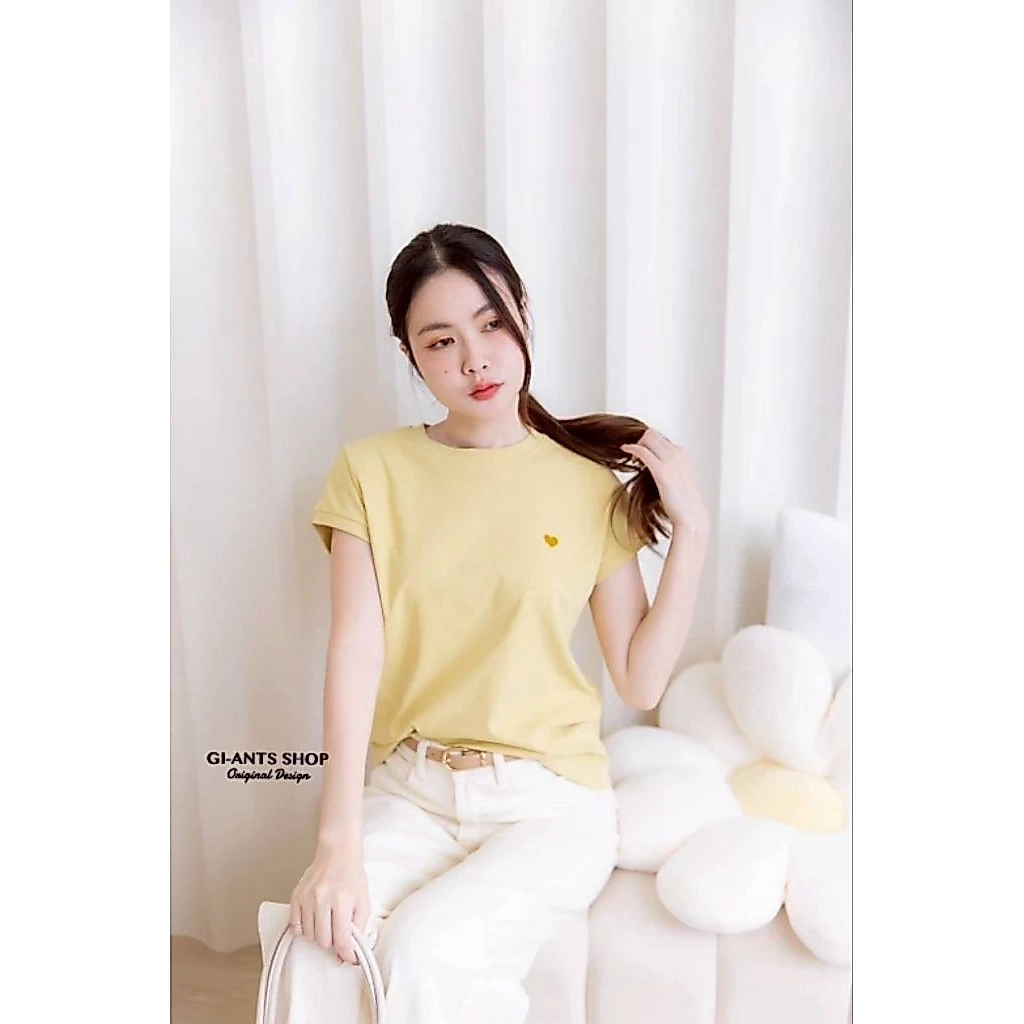 เสื้อยืดแขนในตัว ดีไซน์เรียบแต่โก้ ปักหัวใจมินิ♡น้อยๆ ที่หน้าอก น่ารักมาก💖💕