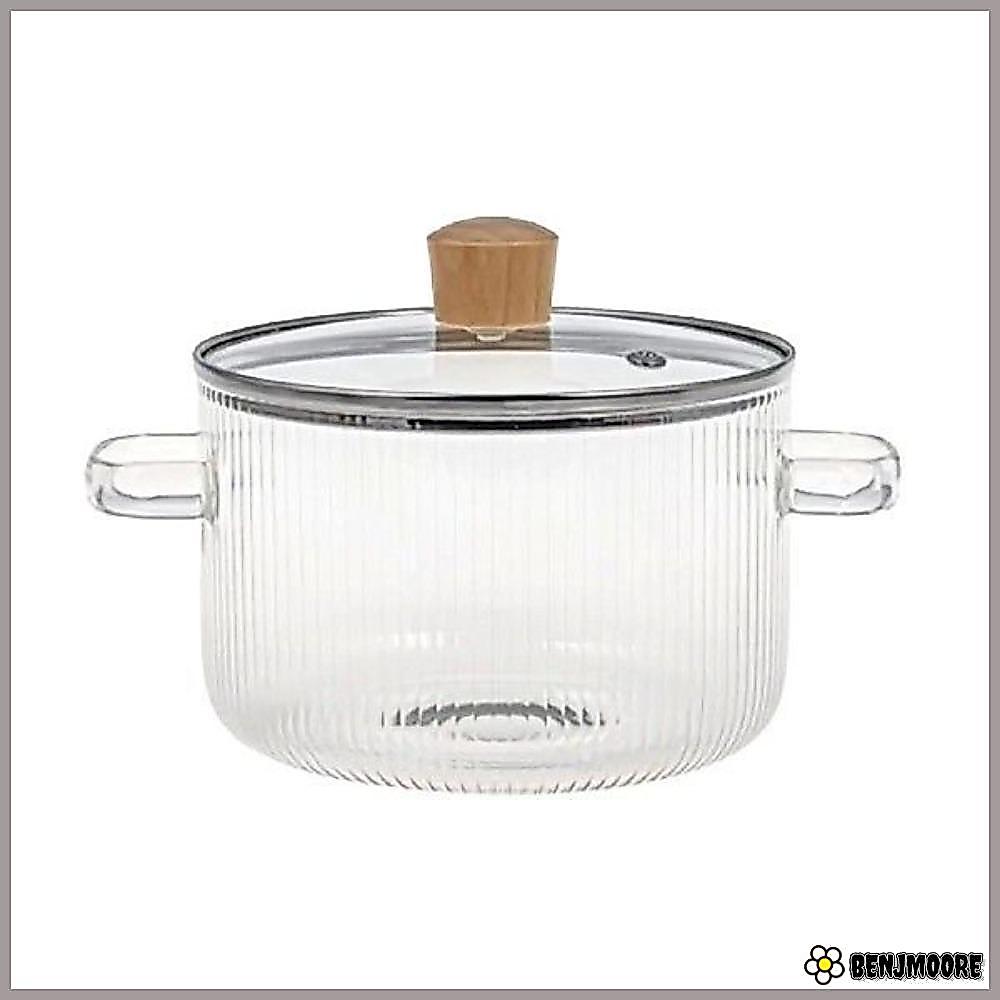 BENJMOORE หม้อปรุงอาหาร, ทนความร้อน 1.6L หม้อซอสแก้วในครัวเรือน, ข้นหูคู่หม้อซุปแก้วเตาแม่เหล็กไฟฟ้าแก๊ส