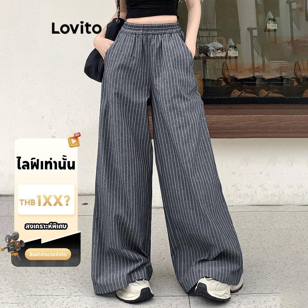 (LIVE STREAM SALE) Lovito กางเกงกระเป๋าธรรมดาแบบสบาย ๆ สำหรับผู้หญิง เกาหลี อินเทรนด์ L102AD251