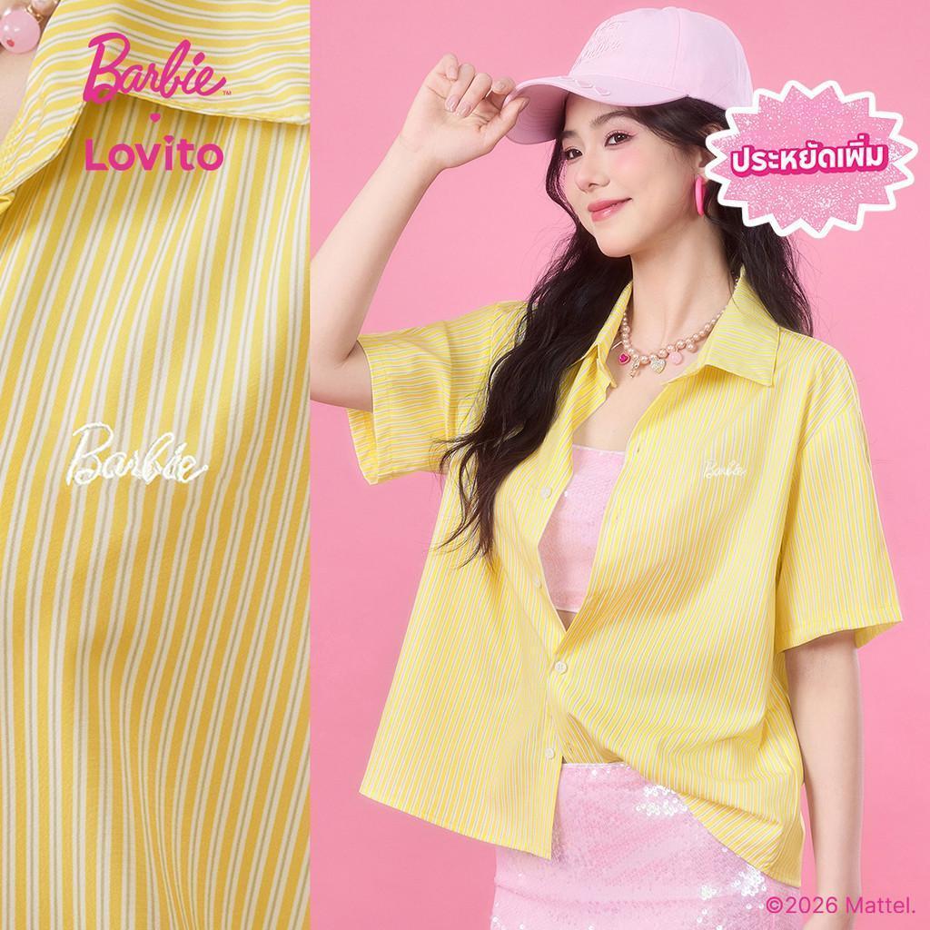 Barbie™ X Lovito เสื้อเบลาส์ลําลองสีเหลืองสําหรับผู้หญิงฤดูใบไม้ผลิ/ฤดูร้อน LB1AD032