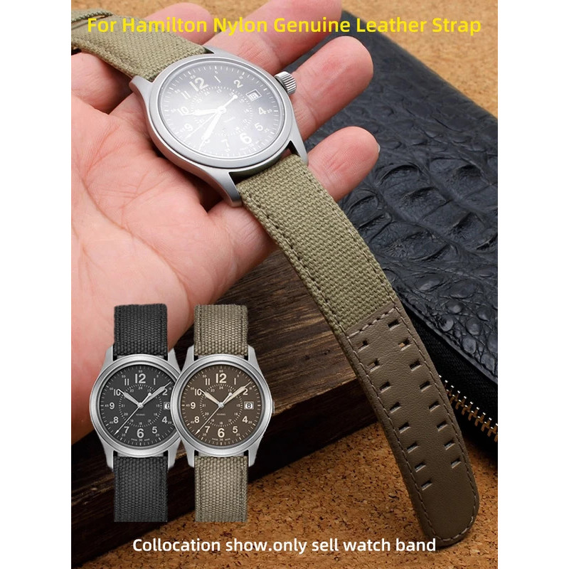 สายหนังแท้ไนลอนสําหรับ Hamilton Khaki Field Watch h760250/ชม.77616533/ชม.70605963 ชม.68201993 20 มม.