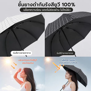 ร่มลายตารางสี่เหลี่ยม น่ารัก ร่มพับ ร่มกันแดดกันยูวีกันฝนกันแดด ออกแบบเรียบง่าย