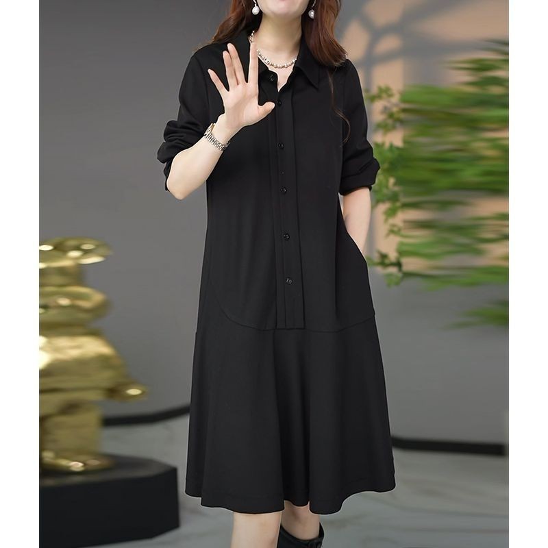 M MG [เสื้อผ้าผู้หญิง] สีดําอารมณ์ Slimmer ดูชุดผู้หญิง All-Match ฝาครอบเนื้อ Slim-Fit กระโปรงฐาน