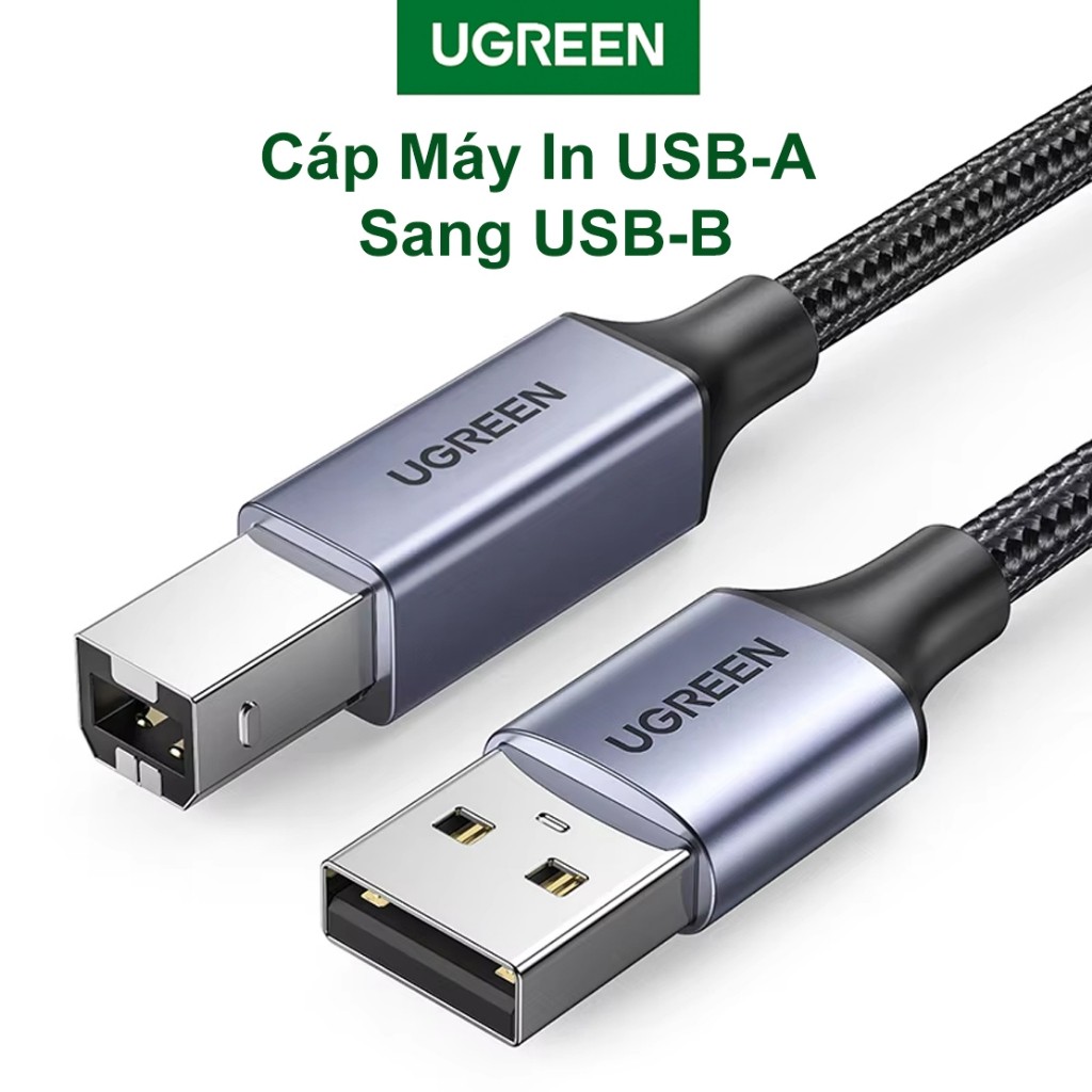 Ugreen US369 สายเครื่องพิมพ์ USB-A to USB-B, ถักไนลอนป้องกันการแตกหัก, ความเร็วการส่งสินค้า 480Mbps 