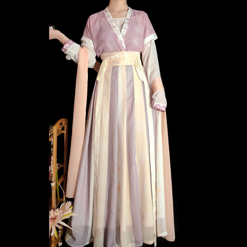 T Tang Yuzi Hanfu เสื้อคอกลมแขนครึ่งผู้หญิงปรับปรุงทุกวัน 2025 สไตล์