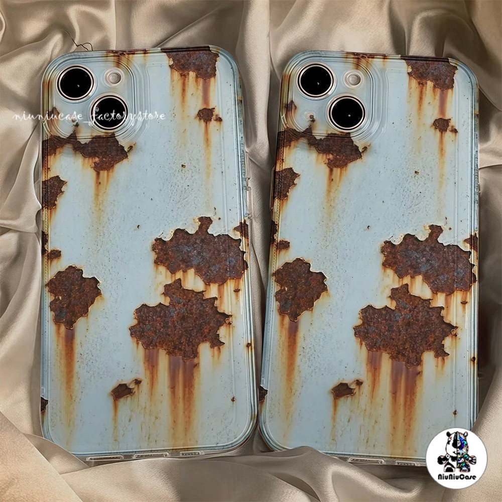 ส่งจากไทย เคสไอโฟน16 ลายสนิม สีดำไล่อ่อน เท่ เคสมือถือครอบใส For IPhone 11 13 12 14 15 16 Pro 8 7Plus X XR XS Max SE2020