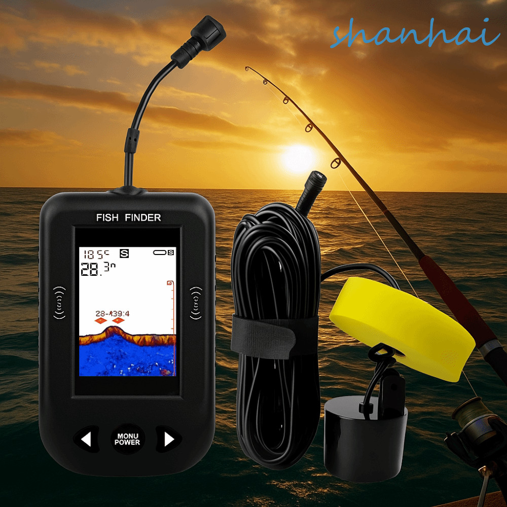 SHANHAI XF03 Fish Finders, 45 องศาจอแสดงผล LCD แบบพกพา Sonar Finders, Sounder Alarm 100M ความลึกการตรวจจับลวดออกแบบ Sonar Fish Finder Lake ตกปลา