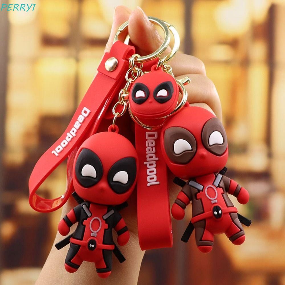 PERRY Deadpool พวงกุญแจน่ารัก, รุ่น Q ตัวเลขการกระทํา Marvel พวงกุญแจ, กระเป๋าอุปกรณ์เสริม Keyholder
