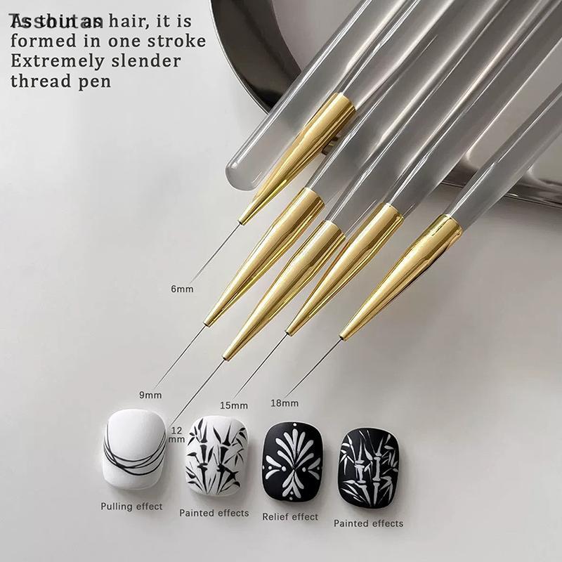 [TSST] 5 ชิ้นอะคริลิค Handle Extremely Fine Nail Art Liner ปากกา DIY ภาพวาดแปรงวาดเส้นแถบดอกไม้ภาพวา