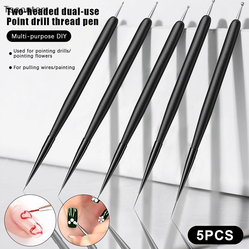 [TSST] 5 ชิ้น Dual ใช้เล็บ Dotting ลูกปัดเล็บ Liner ปากกาเล็บจิตรกรรมแปรงวาดเส้น UV GEL Extension เค