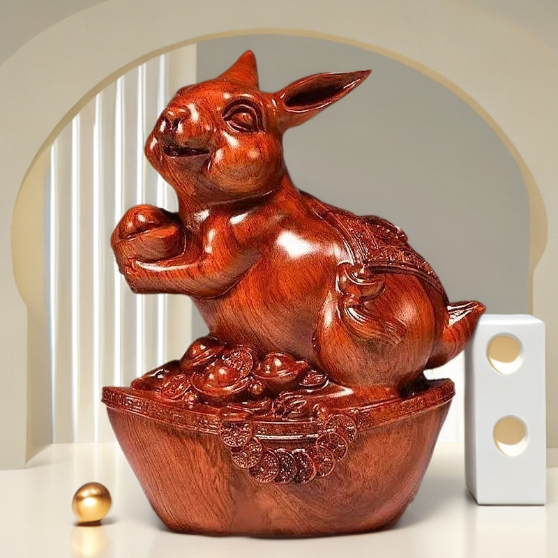 Rosewood แกะสลัก Lucky Rabbit Rabbit Zodiac Rabbit Straws/Cola 10.15