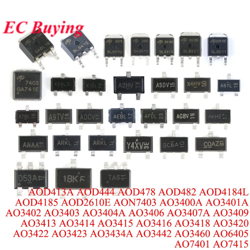 AOD413A AOD444 AOD478 AOD482 AOD4184L AOD4185 AOD2610E AON7403 AO3400A AO3402 AO3403 AO3404A ชิป AO7