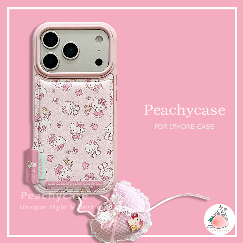 ดอกไม้น่ารัก Hello Kitty หนังเคสโทรศัพท์สําหรับ iPhone 17 16 15 14 Pro Max 13 17promax รูปหัวใจ Bowknot จี้กันกระแทกเปลือกมือถือ