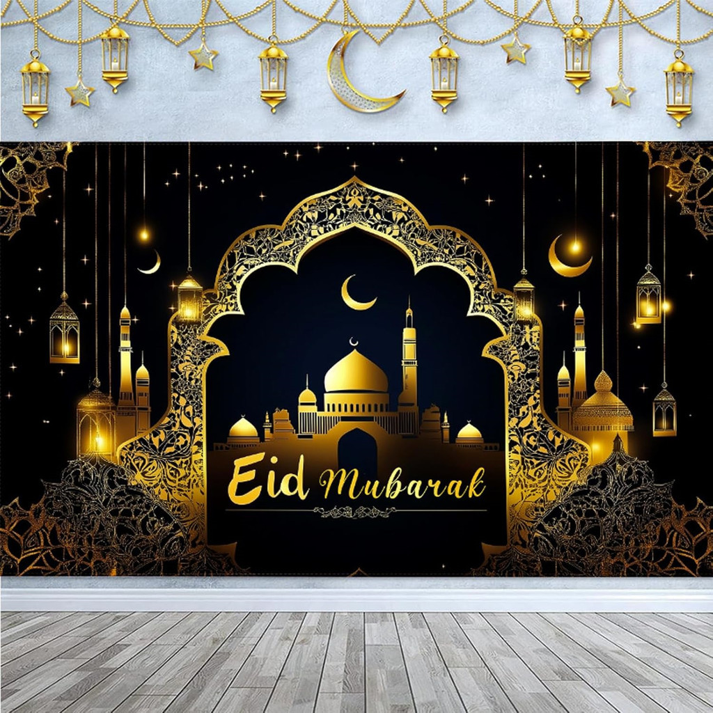 Eid Mubarak การถ่ายภาพฉากหลัง Eid Mubarak, Muslim Ramadan แขวนป้าย,อิสลาม Eid Mubarak Party ตกแต่งสํ