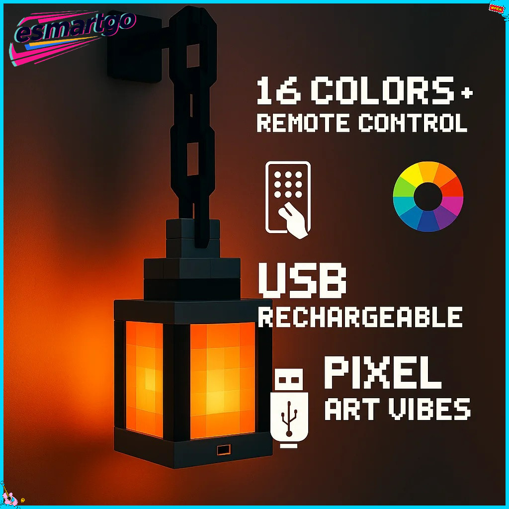 Minecraft Pixel Art Wall Light USB-Powered โคมไฟแขวนสําหรับห้องนอน,ห้องเล่นเกมบรรยากาศตกแต่ง​