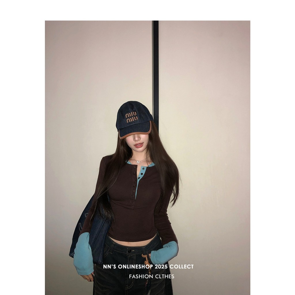 เสื้อยืดแขนยาวบล็อกสี มารยาท มาพร้อมดีไซน์เปิดหน้าตัดครึ่ง ราคา ถูกที่สุด ดีลบีเคเค แกลเลอรีภาพที่ 8
