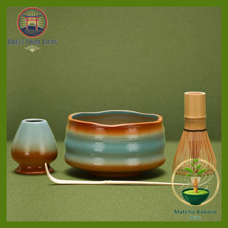 DiDiBirDi Matcha Set, 4-Piece Tea Ceremony Set, Matcha Bowl, Matcha Whisk Stand, Matcha Bamboo Scoop