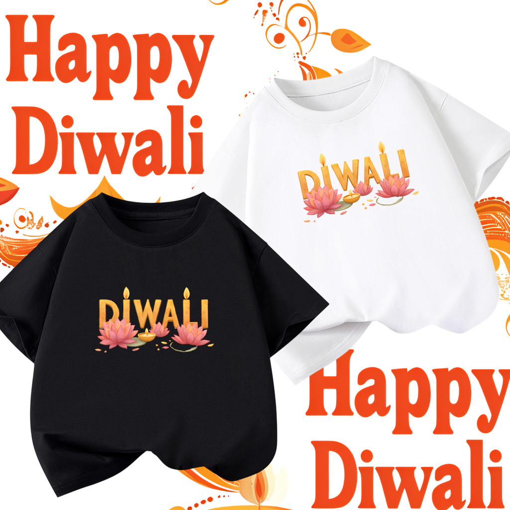 Diwali เสื้อยืด Happy Diwali Festival of Lights เสื้อยืดลําลองแฟชั่น 100% cotton สำหรับผู้ชายและผู้ห