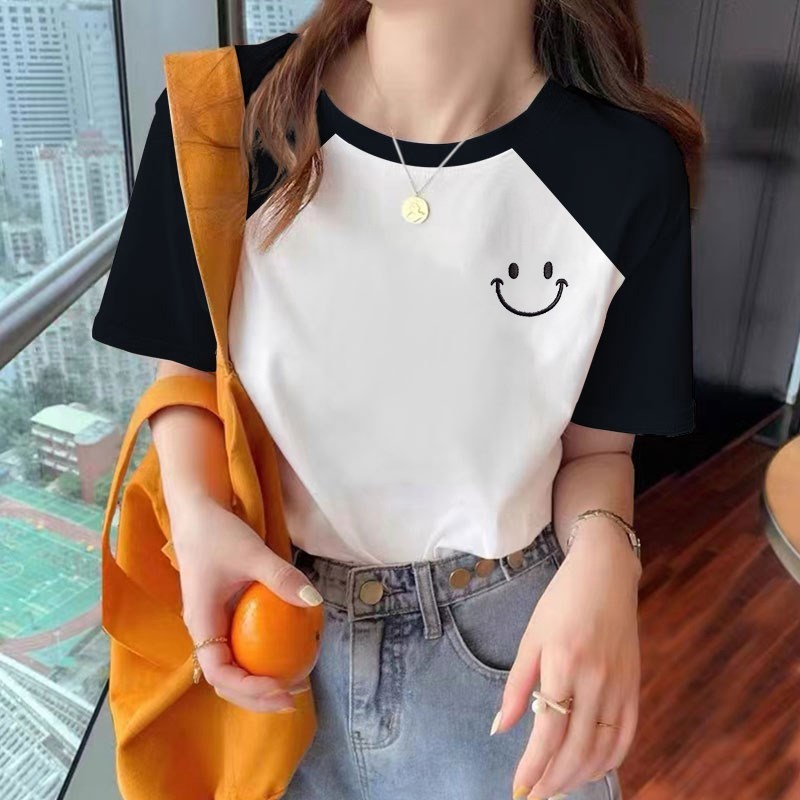 Off the Shelf Senior Sister Pure Cotton Short-Sleeved t-Shirt Women Summer American Retro Hong Kong 