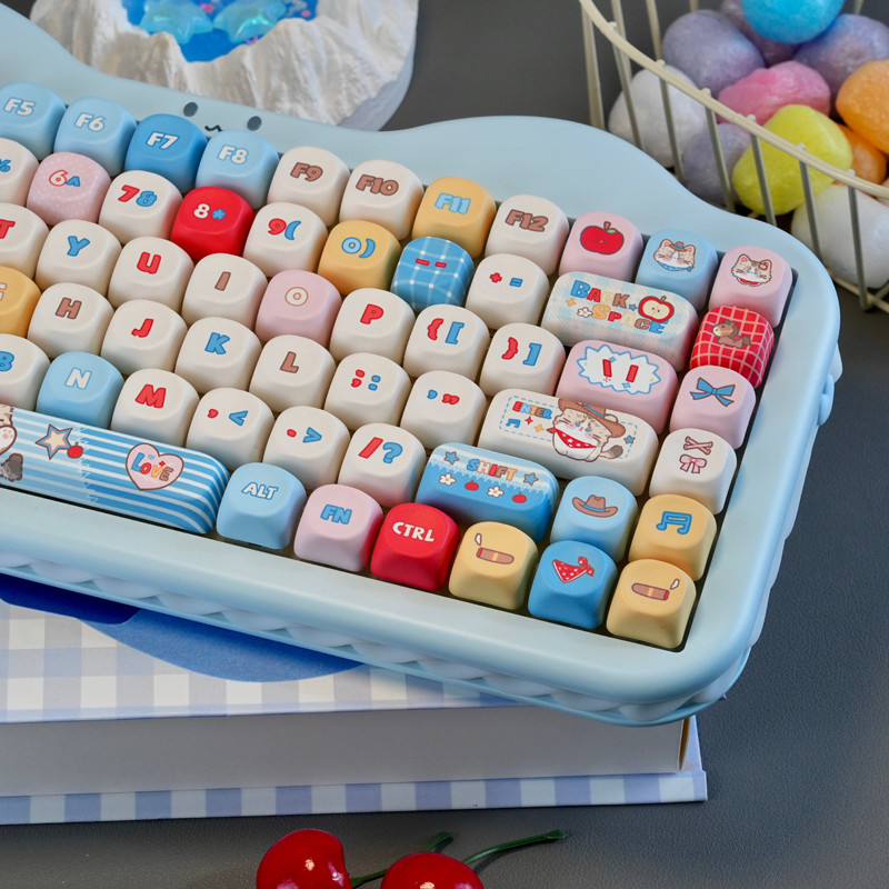 PBT Keycap MOA Western Cat Cat Blue Themed Keycap ชุดรอบส่วนบุคคล Keycap PBT Dye Sublimation ชุด Ali