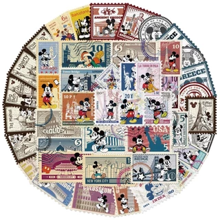 สติกเกอร์ลายแสตมป์วินเทจ 50ชิ้น Stamp มิคกี้ เมาส์' ลิขสิทธิ์แท้ Disney กันน้ำ DIY Sticker โน้ตบุ๊ก