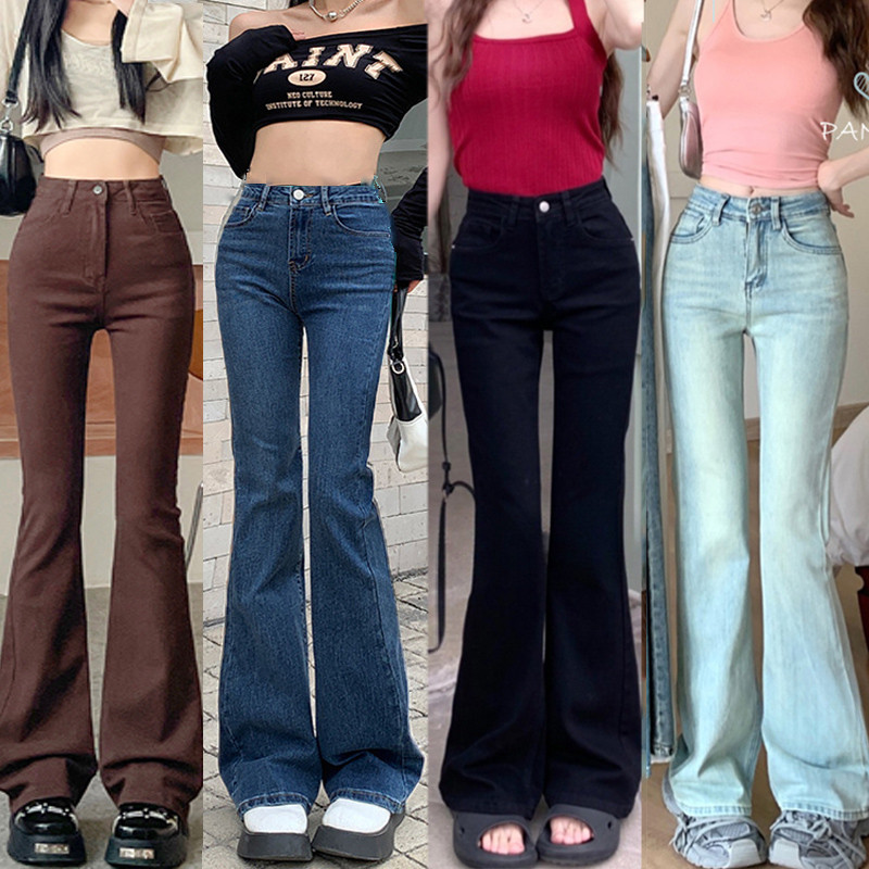 Aurae 6สี XS-2XL กางเกงขาม้า กางเกงยีนส์เอวสูง สไตล์Y2K ผ้ายืดได้ พรางหุ่น