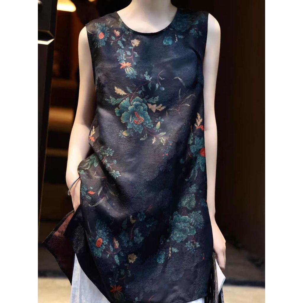 เสื้อแขนกุดรอบคอดีไซน์ slit สไตล์วิสUAL สำหรับสวมใส่ด้านนอก