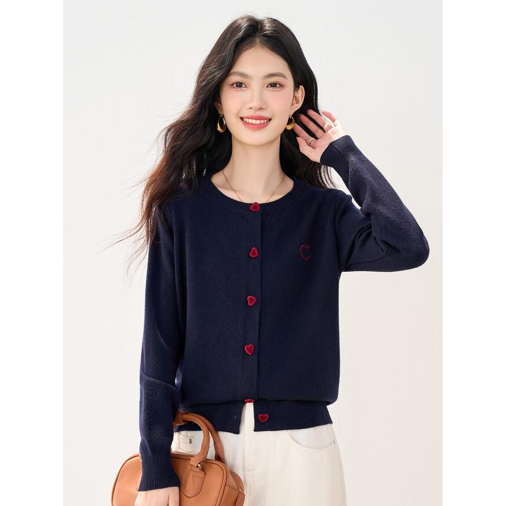 Red Berryเสื้อคาร์ดิแกนถักหนาสีแอปริคอตสำหรับผู้หญิง ทรงเข้ารูป ทรงหลวม กระดุมหน้า ทรงน่ารัก สำหรับผู้หญิง88026