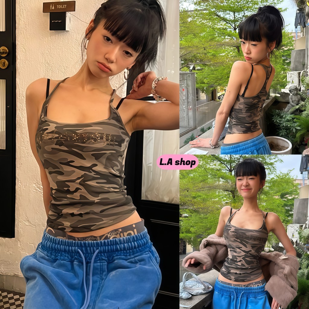 L.A Shop★เสื้อคุณภาพดี เสื้อกล้าม มีฟองน้ำ ลายทหาร เซ็กซี่ ผ้าใส่สบาย ทรงรัดพอดี