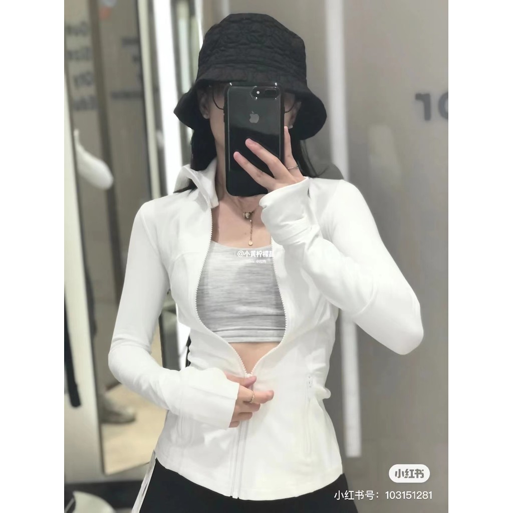 พร้อมส่ง lululemon Define Jacket ซีดยูกาที่มีคอเสื้อยืนและทรงกระชับสำหรับผู้หญิง