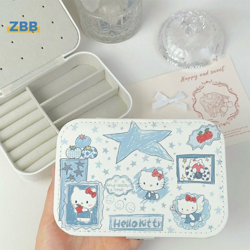 ZBB> Kawaii Hello Kitty กล่องเครื่องประดับต่างหูแบบพกพาสร้อยคอแหวนน่ารัก PU หนังกล่องเก็บ Travel Min