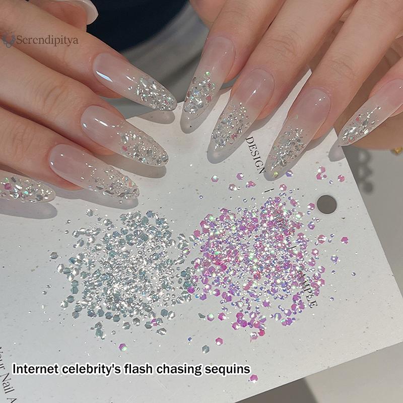 SEE 1 Jar Mermaid Sparkle Nail Art Glitter Ultra-Thin Laser Flakes Holographic Sequins ไม่สม่ําเสมอห