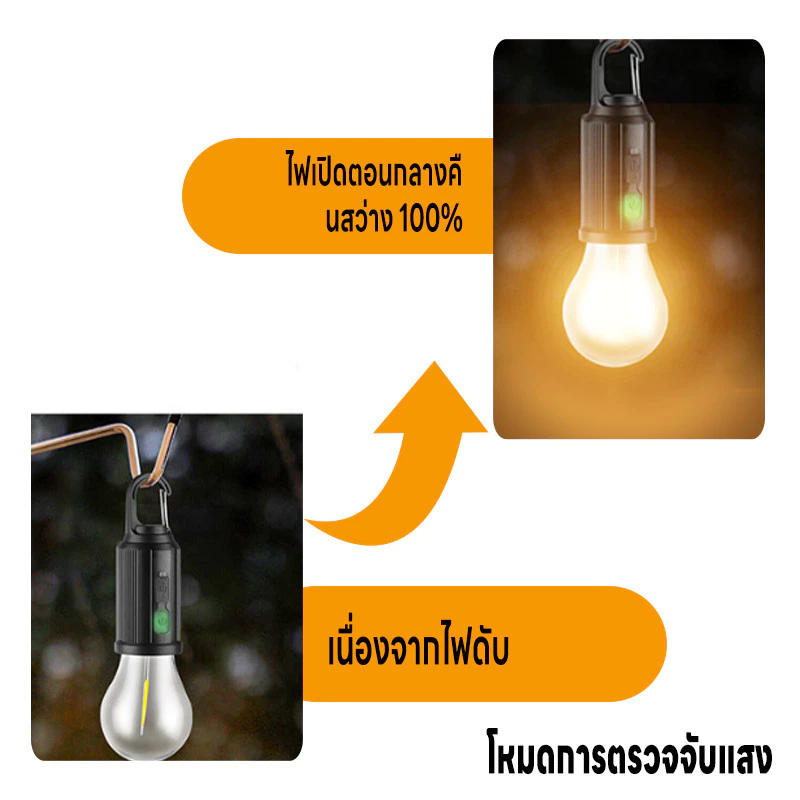 โคมไฟแคมป์ปิ้ง LED พลังงานแสงอาทิตย์ ชาร์จ Type-C ปรับระดับได้ thumbnail 6