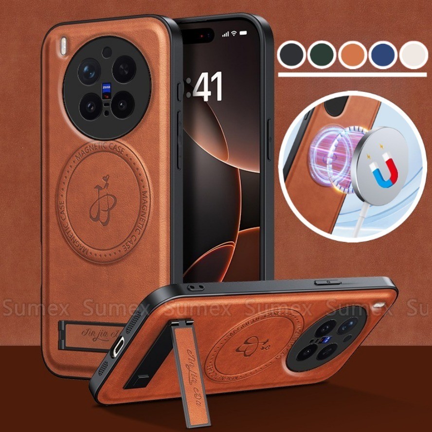 Stand Holder เคสหนังสําหรับ Vivo X300 Pro 5G แหวนชาร์จแม่เหล็กปลอกธรรมดาที่วางโทรศัพท์กันกระแทกฝาหลั