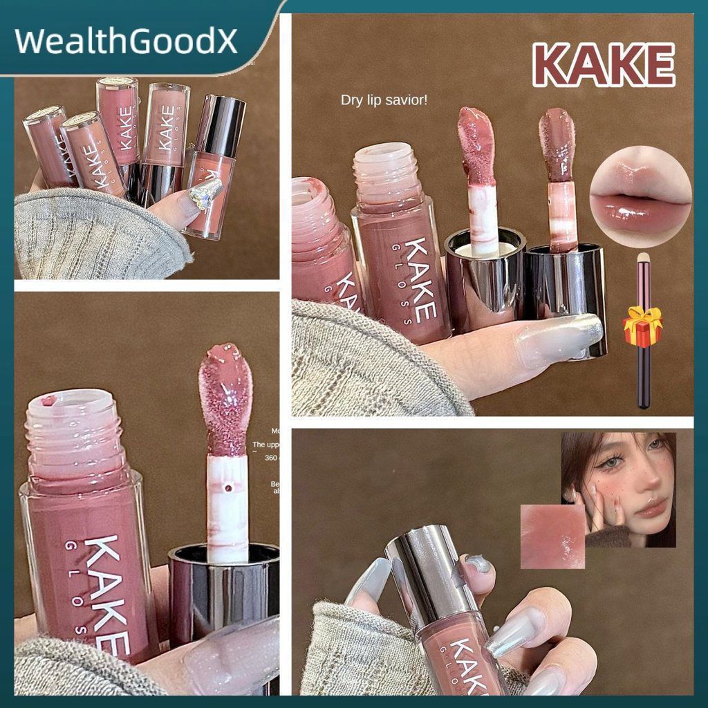 【COD】ของขวัญฟรี KAKE Glass Crystal Jelly Lip Essence Oil Water Light Easy Color Lipstick ลิปเจลลี่เน